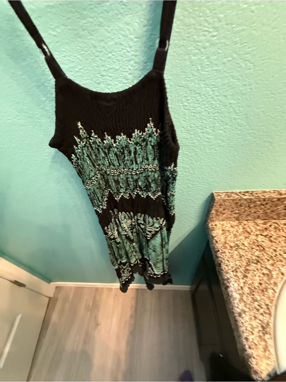 Advance Apparels Black and Teal Smocked Tiered Sundress